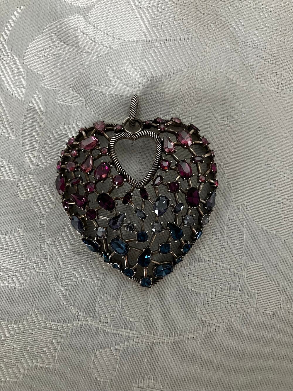 Brighton One Love Crystal Heart Pendant Silver Tone No Chain 2"